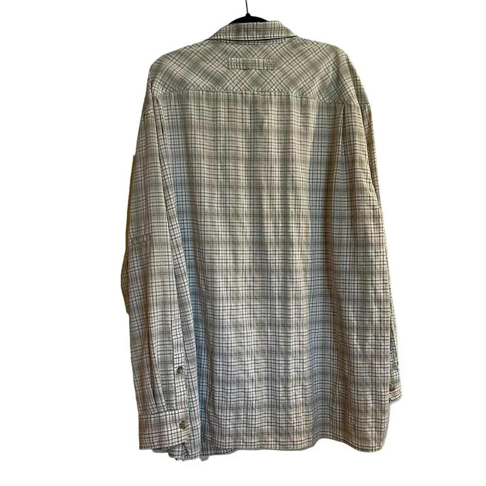 Mens Duluth Trading Co Shirt Long Sleeve Button Down Plaid‎ Light Green Tan 2XL
